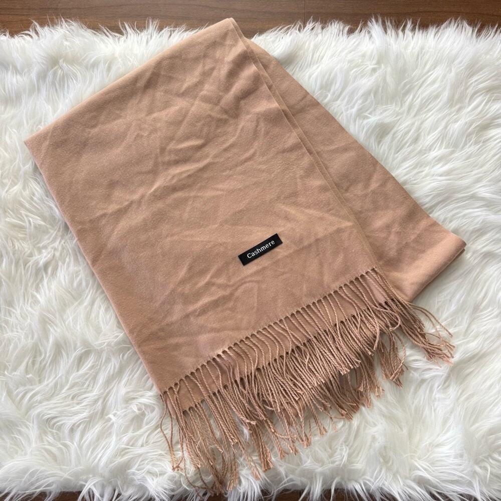 Unbranded | Cashmere Camel Caramel Long Fringe Unisex Scarf Wrap Soft Warm Tan - Picture 3 of 5